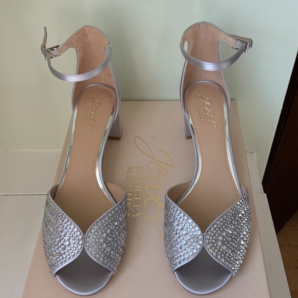 JEWEL BADGLEY MISCHKA Sycamore Silver Satin Block Heels - Picture 8 of 13